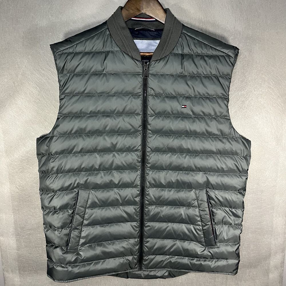 Tommy Hilfiger Down Puffer Vest Mens XL Gray Lightweight Insulated Gorpcore